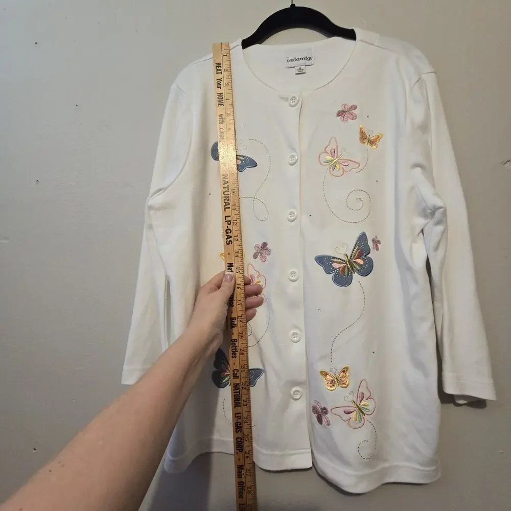 Breckenridge Embroidered Butterfly Cardigan Women MED Pastels Cottage Boho Fairy